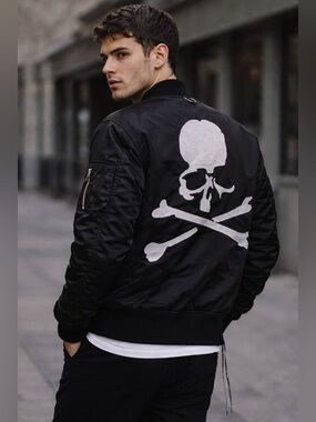 Mastermind World | Silk-Lined MA-1 Bomber Jacket | Cashmere Blend Trim